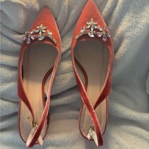 Kate Spade Pink Velvet Heels with Floral Accents
